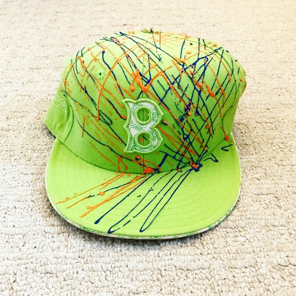 Lime green paint splatter Boston Red Sox hat - Picture 1 of 7